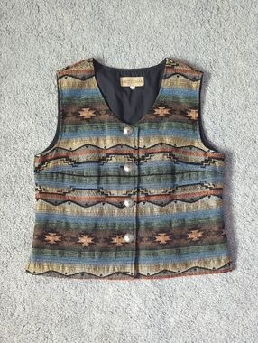 Southwestern Striped Button-Front Vest - Multi Blue